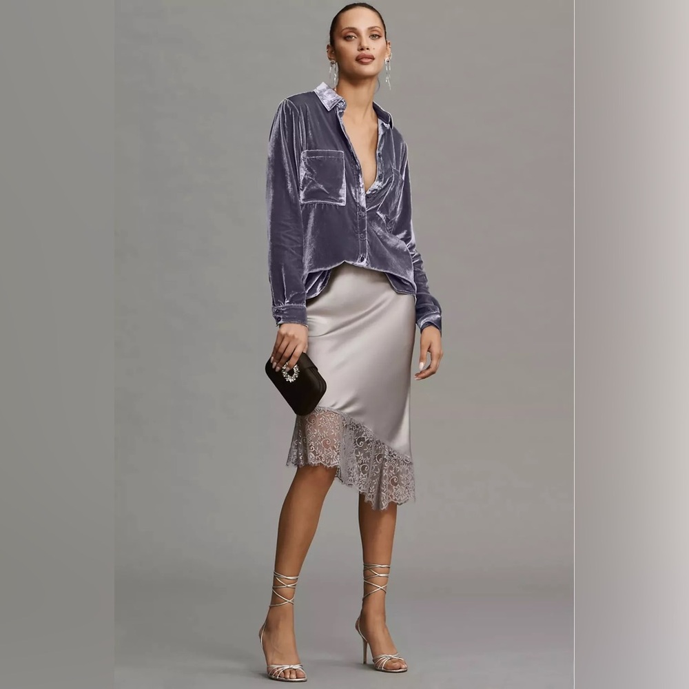 Pilcro Anthropologie Relaxed Velvet Buttondown | Gray | SZ L